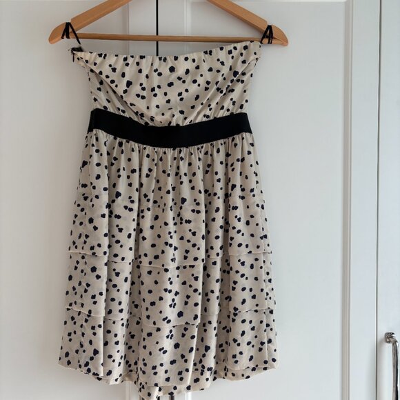 THEORY 100% Silk Cream with Black Dots Strapless Ruffle Minidress, Size 2 - Picture 3 of 4
